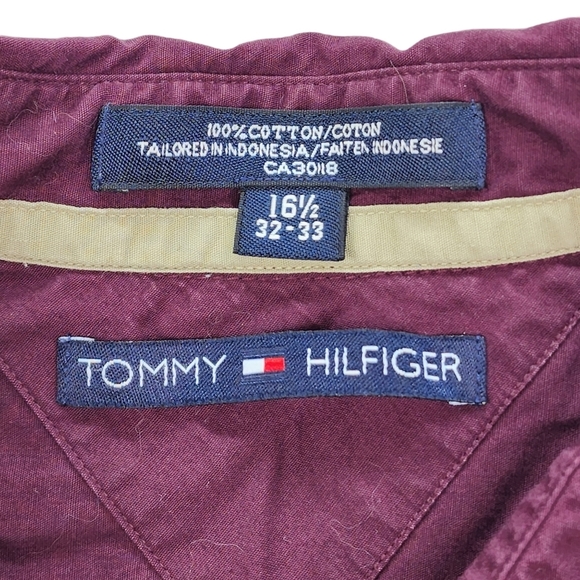Tommy Hilfiger Men's Longsleeve Button Up Shirt Size XL 16 1/2 32-33 Burgundy - Picture 4 of 7